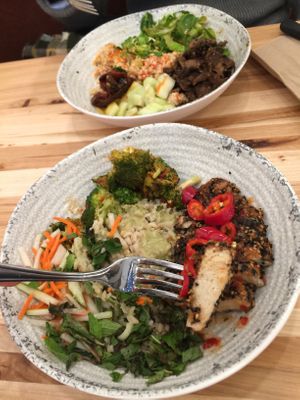 Far easy bowl and bulgogi beef bowl at Veggie Grill by Next Level - River North in Chicago