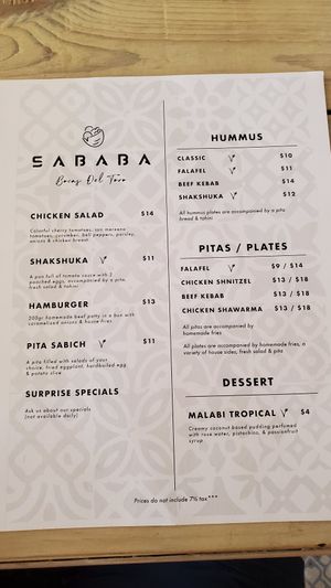 Menu at Falafel Bocas Sababa in Bocas Del Toro
