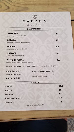 Menu at Falafel Bocas Sababa in Bocas Del Toro