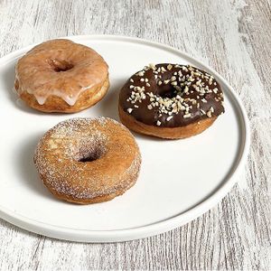 Glazed, sugar and cinnamon, chocolate  at Damn Vegan Doughnuts in Lisbon