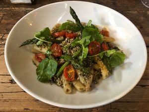 Vegan Rigoni with Asparagus at Olive. in Wellington