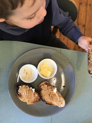 Kids sourdough toast w/ pics peanut butter at Sustain Cafe in Lawson