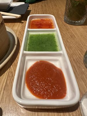 Dips for the dumplings  at Zaowang in Antwerpen