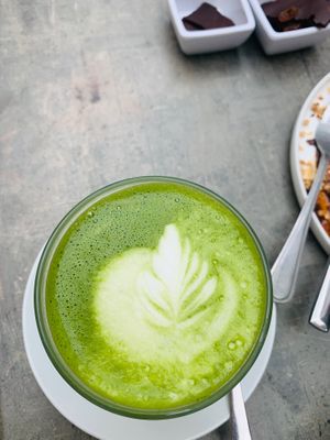 Matcha latte with coconut milk at Preps in Maastricht
