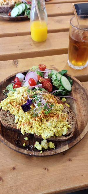 Scrambled tofu on bread  - all vegan at Preps in Maastricht