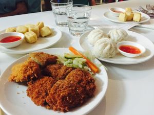 Fried mushrooms and Barbeque Buns at Loving Hut in Mount Gravatt