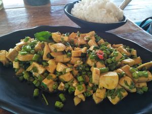 Pad kra pao  at Bamboo Jam in Koh Rong