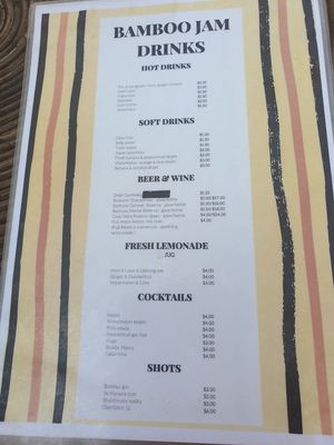 Drink menu at Bamboo Jam in Koh Rong