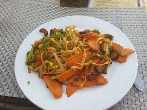 Vegetable fried noodles. No egg at Bamboo Jam in Koh Rong