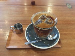 Iced soy latte at Vermillion - cafe. in Kyoto