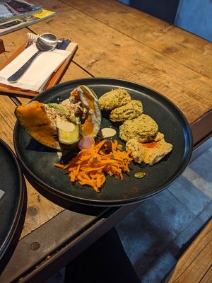 Hummus, Falafel & Veg plate at Vermillion - cafe. in Kyoto