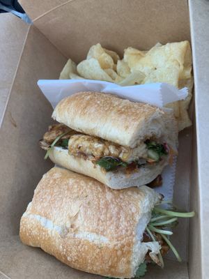Tempeh bahn mi with kettle chips at Union Market in Richmond
