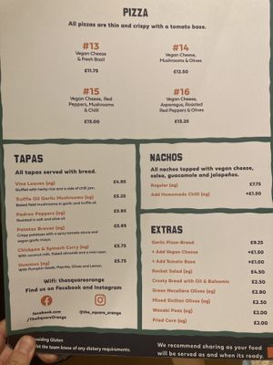 Vegan menu  at The Square Orange in Keswick
