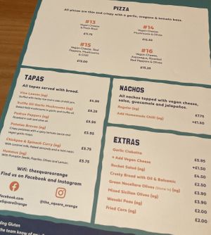 The menu    at The Square Orange in Keswick