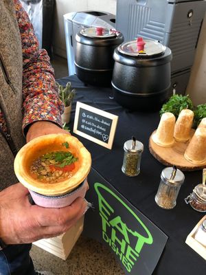 Eat The Dishes soup in edible cup at Eat The Dishes in Vancouver