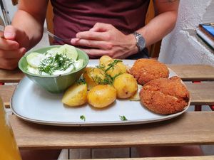 Polish vegan meat cutlets dish at no bones in Krakow