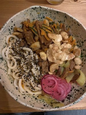 Soy beef udon noodles  at no bones in Krakow