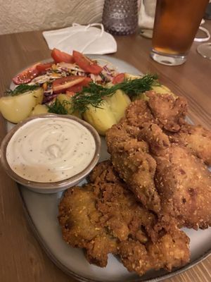 Fried oyster mushrooms  at no bones in Krakow