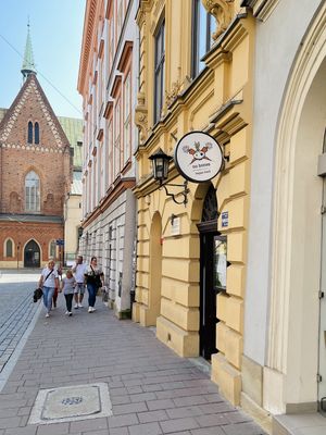 Entrance from the street   at no bones in Krakow