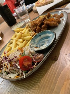 Fried vegan oyster mushroom with garlic sauce at no bones in Krakow