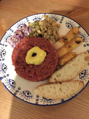 the best new vegan dish in years- vegan tartar steak  at no bones in Krakow