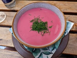 Chlodnik, Polish cold beet soup at no bones in Krakow
