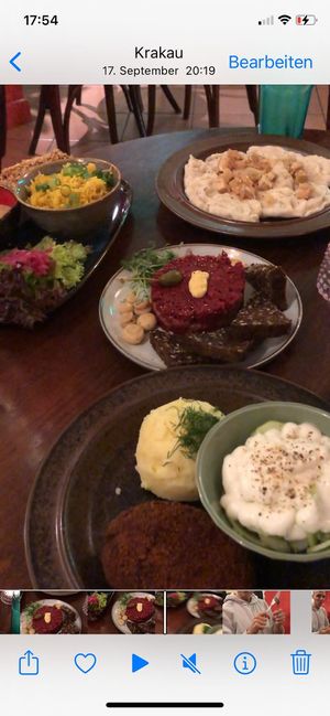 Carpaccio, polish style minced cutlet with potatoes, pierogi and no feathers "chicken" at no bones in Krakow