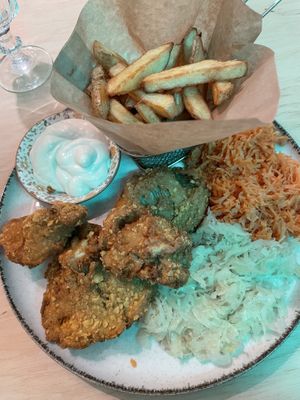 Oyster mushrooms with fries  at no bones in Krakow