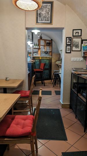 More seating area and the bar at no bones in Krakow