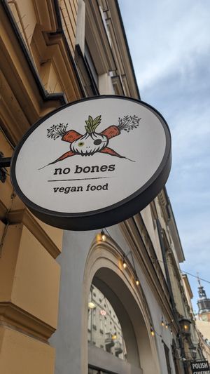 The sign on the road at no bones in Krakow