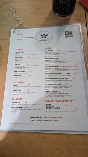 Menu page 1 at no bones in Krakow
