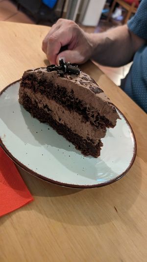 Coffee and chocolate cake at no bones in Krakow