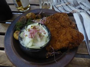 Vegan cotoletta (fried seitan) at no bones in Krakow