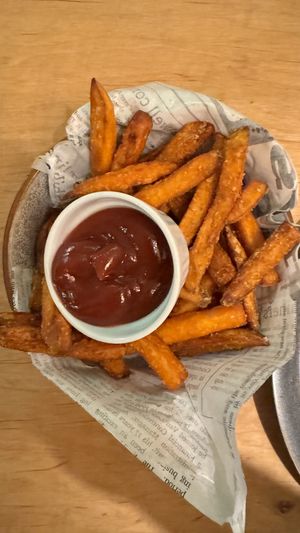Sweet potato fries with ketchup   at no bones in Krakow