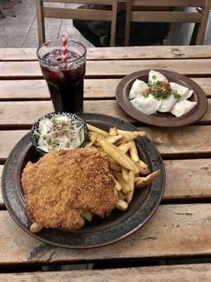 Cutlet and pierogies   at no bones in Krakow