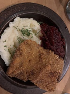 Cutlet with potatoes and beetroott  at no bones in Krakow