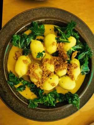 Gnocchi with filling and pumpkin sauce at no bones in Krakow