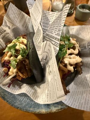 Mushroom bao buns at no bones in Krakow