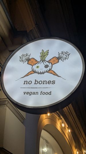 Sign in front of the entrance at no bones in Krakow