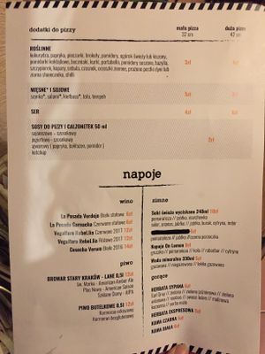 Menu  at no bones in Krakow