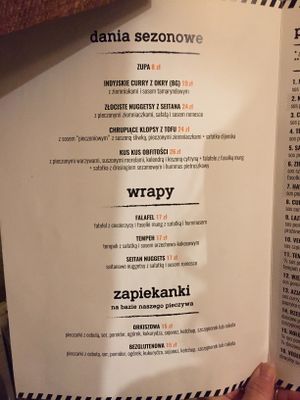 Menu  at no bones in Krakow