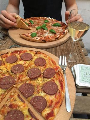 Salami and margherita Pizza  at no bones in Krakow