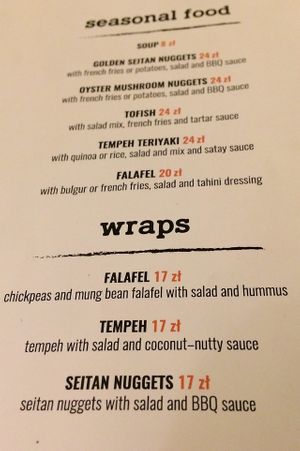 Menu at no bones in Krakow