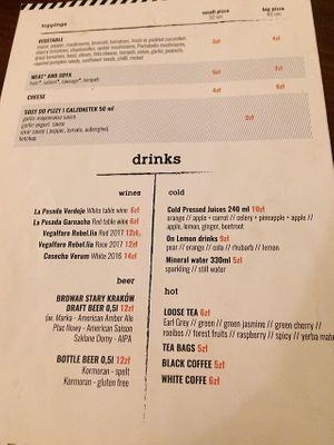 Menu at no bones in Krakow