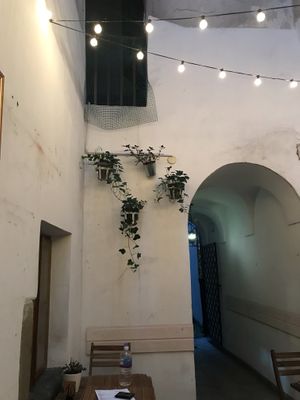 outside seated area at no bones in Krakow