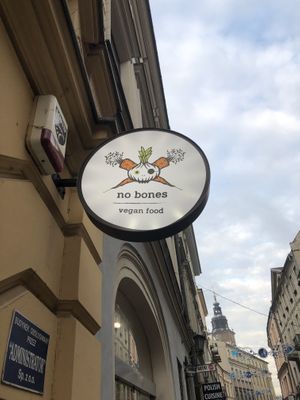 Sign at no bones in Krakow