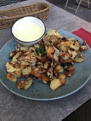 Roast potatoes, nuts and silken tofu dip @ Kartoffelhaus, Freiburg at Kartoffelhaus in Freiburg