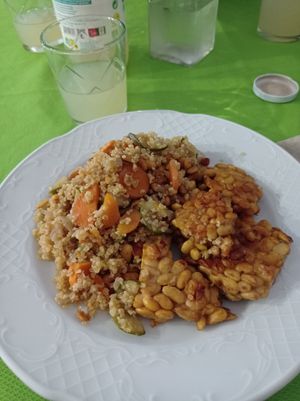 Tempeh con verduras at La Marmita Verde in Ponferrada