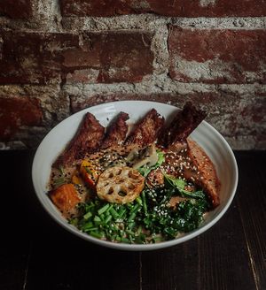 Czerwone curry na domowej paście, z sojakami. Homemade red curry with "sojaki" (homemade fake meat).  at Tajfun in Wroclaw