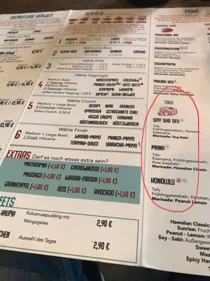 menue  at Kahuna Poke Bros in Frankfurt